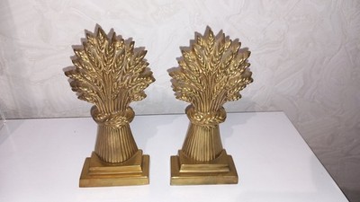 1 Paar  seltene Buchstützen '' Weizengarbe '' ,  Messing ( a )