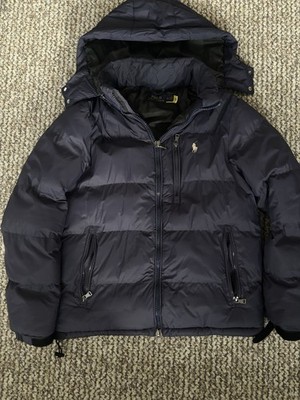 Polo Ralph Lauren Herren Daunenjacke Blau Kapuze Gr. M Reißverschluss Logo