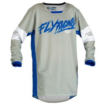 Fly Kinetic Khaos Youth MX Trikot hellgrau blau weiß