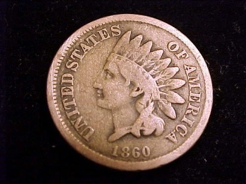 1860 Indian Head Cent, copper nickel, Very Good Grade. Blunt bust variety.