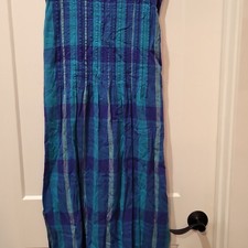 Vintage 90s Lady Dorby Blue and Teal Plaid Pintuck Maxi Dress