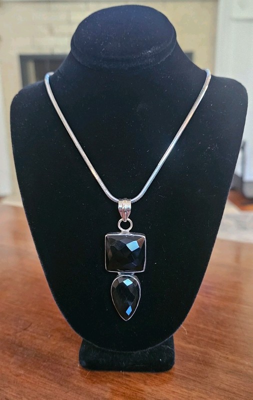 925 Italy Silpada Stamped: Black Onyx Pendant 925 Sterling Handmade 24" Necklace