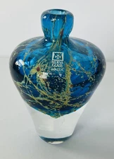Mdina Maltese 4” Blue Bud Multi Gold Color Vase- Signed Year 2000