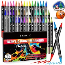 50 Colors Acrylic Paint Markers, Dual Tip Acrylic Paint Pens with Fine Tip an...