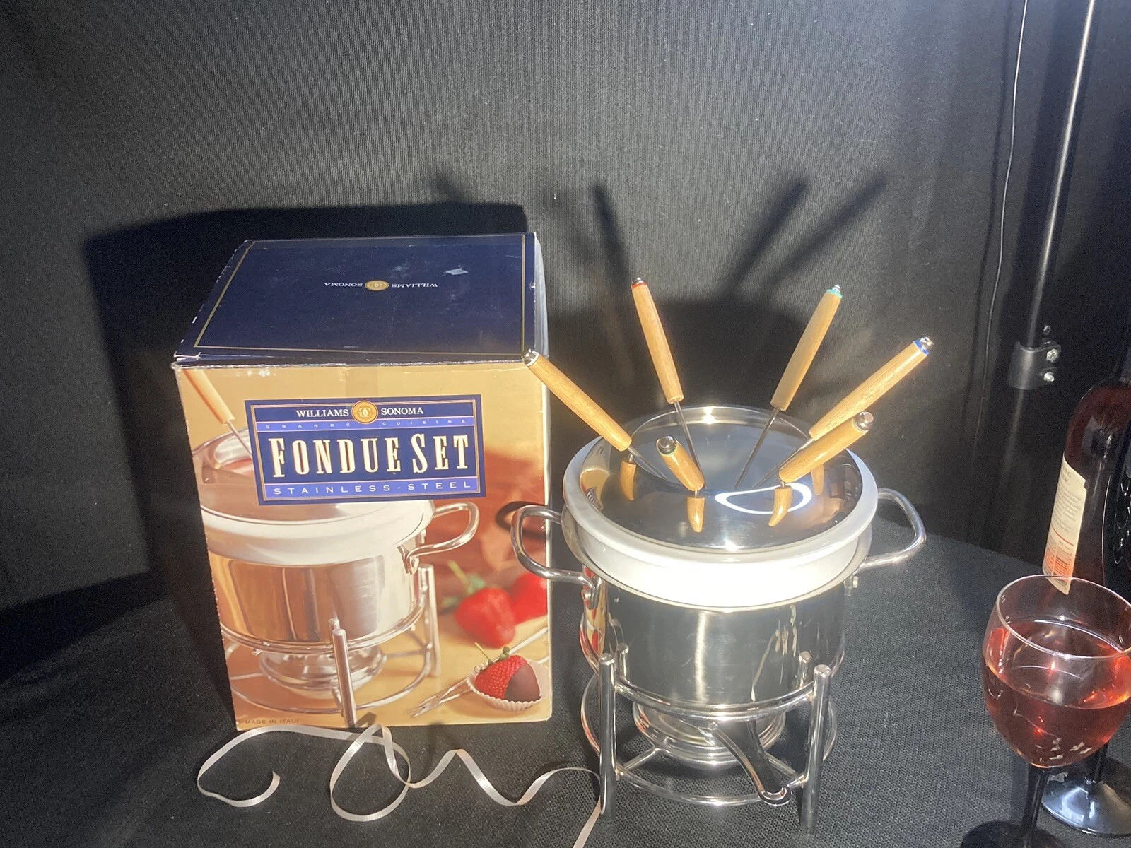 VTG Williams Sonoma Fondue Set Equipment- Stainless Steel Ruffoni Italy 1999