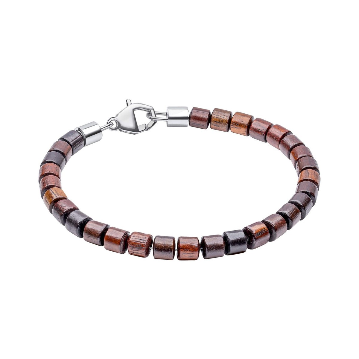 Fred Bennett Stainless Steel Bracelet with Natural Wood Beads 22cm