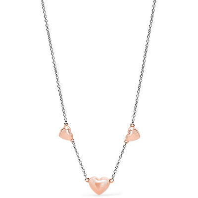 NEW-FOSSIL SILVER+ROSE GOLD TONE TRIPLE HEART STATION NECKLACE JF01645998 