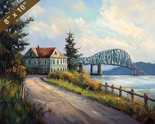 Astoria-Megler Bridge over Columbia River oil painting 8x10 Print