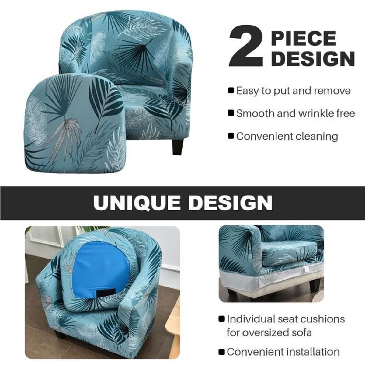 Housse de fauteuil cabriolet élastique contre griffures de chat bleu vert 2 pcs - 4