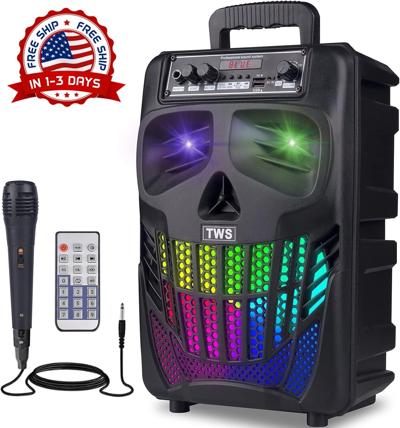 Altavoz Bluetooth Portátil 50W Bajos Profundos Cableado LED Micrófono Karaoke