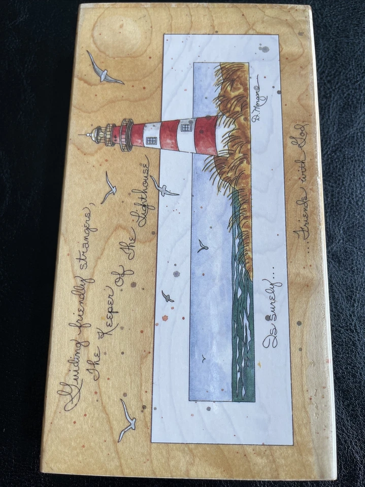 Estampillas Happen D Morgan Light House escena del océano sello náutico de goma de madera Foto 2 de 4