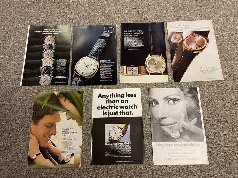 1960s 70s Timex Electronic Watch  Print Ad Lot of 7 Never Needs Winding 10x7