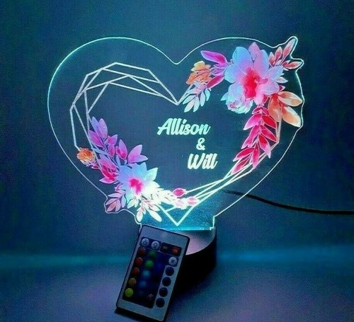 Lámpara de luz de corazón y flores para parejas del Día de San Valentín LED personalizada gratuita y remota - Imagen 2 de 12