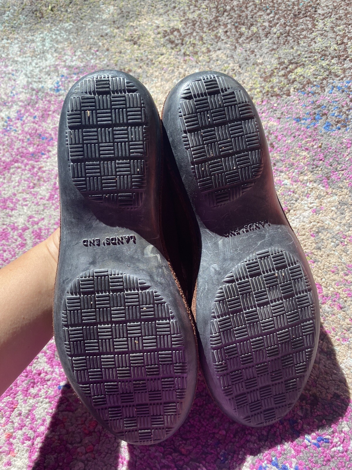 Lands End Mary Jane Shoes Womens Sz 8.5 Brown Suede Leather Warm Faux