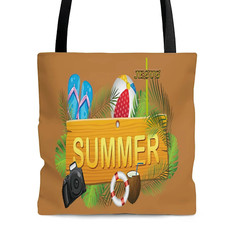 AOP Tote Bag "Summer" Graphic Brown Bag Printed on Both Sides