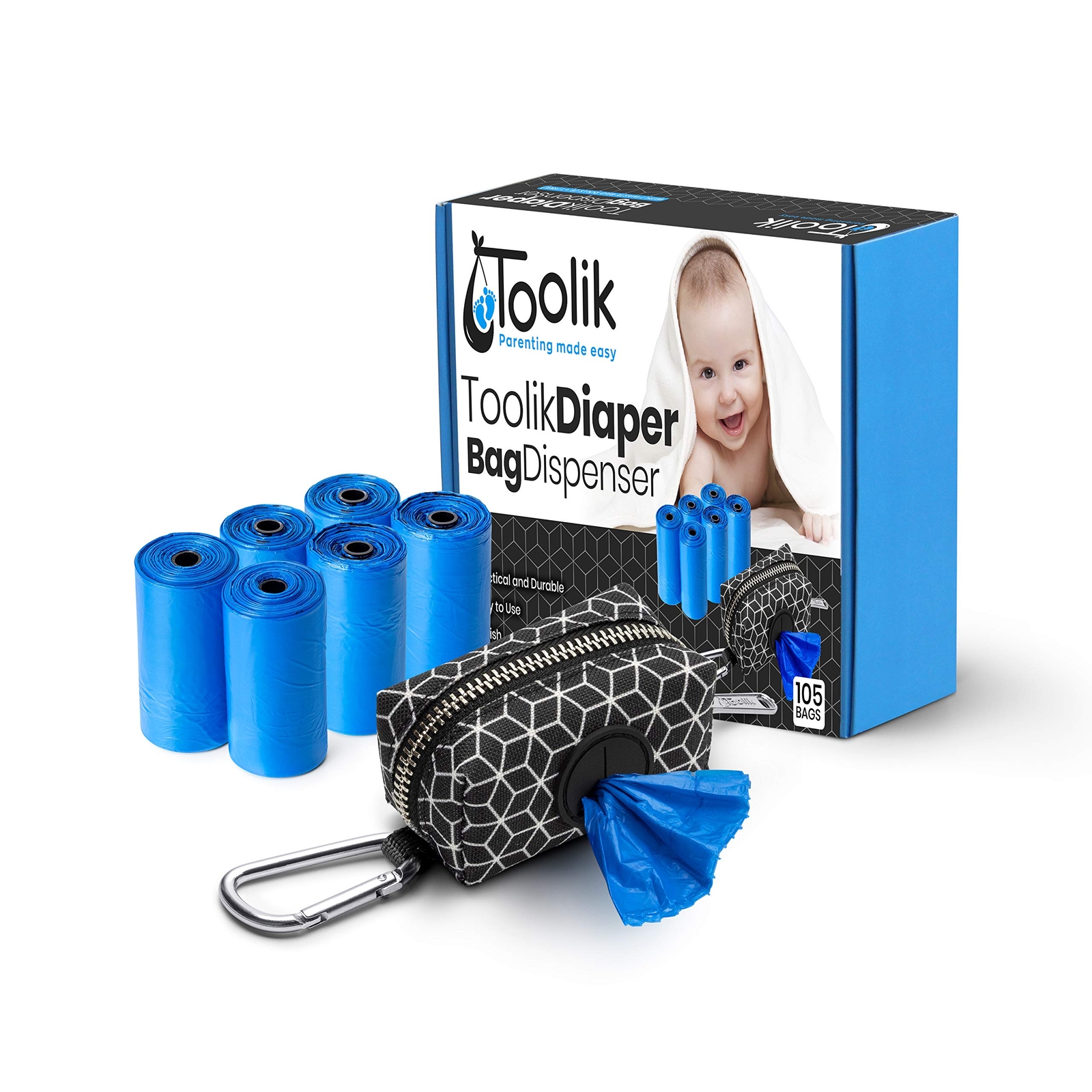 Toolik Diaper Bag Dispenser with 105 Disposable Unscented Waste Bags (7 Refil...-image