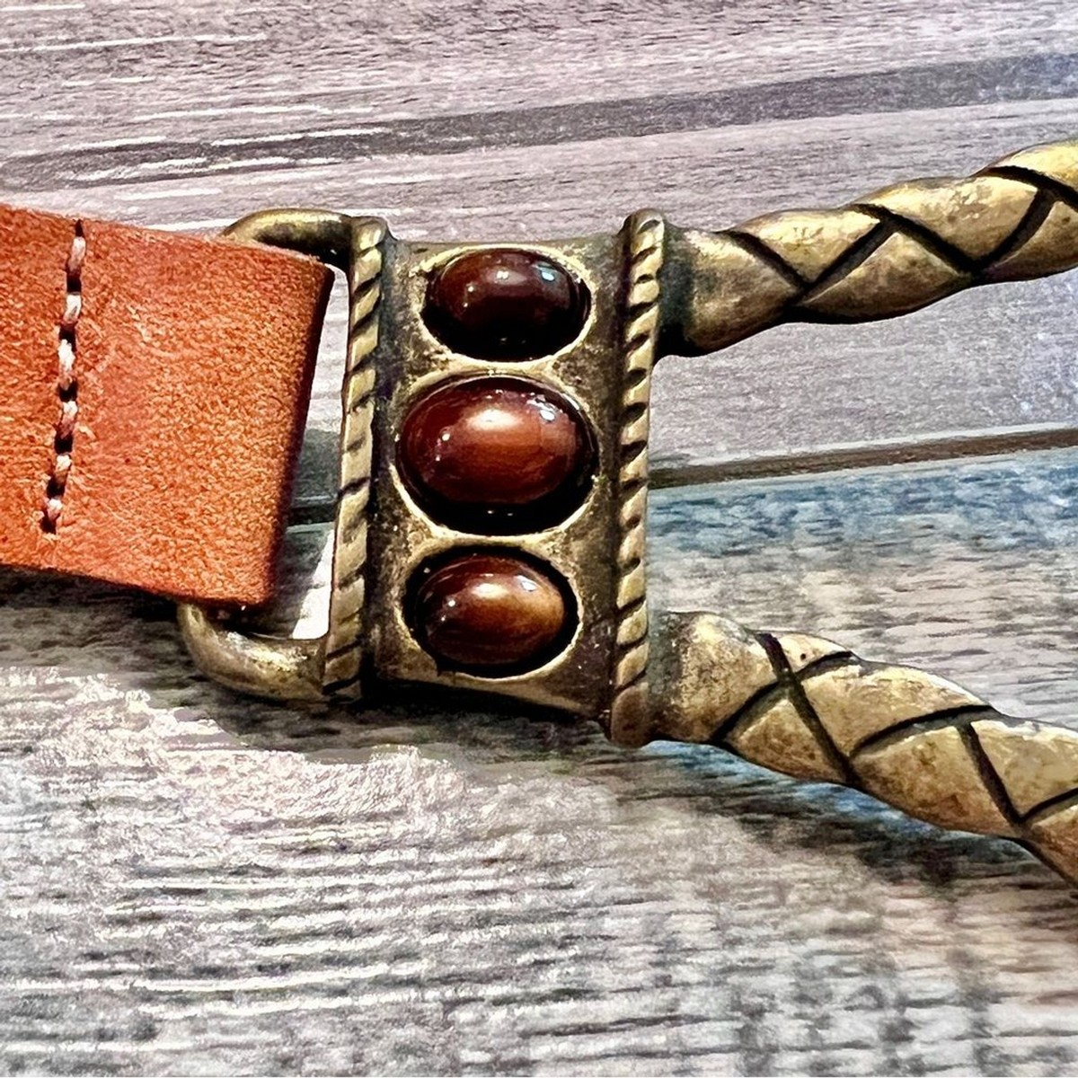 Chicos Italian Leather Brass Tone Waist Belt Size S/M 