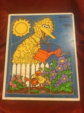Vintage 1979 Playskool Big Bird  Little Bird Sesame Street Wooden Frame Puzzle