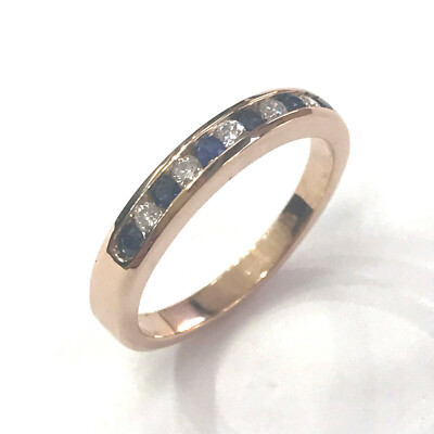 0.35 ctw Natural Blue Sapphire & Diamond Solid 14k Rose Gold Channel Ring 3 MM