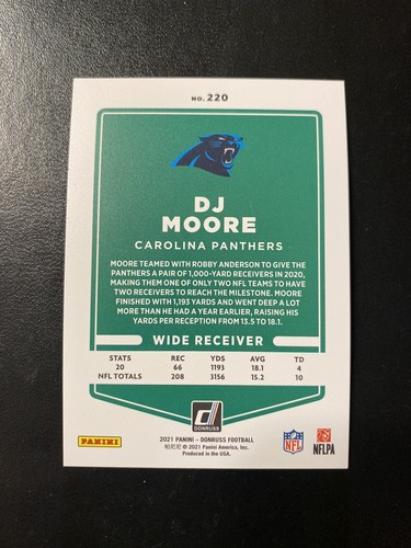2021 Panini Donruss DJ Moore #220 Gold Holo Press Proof Football Card Panthers - Picture 2 of 2