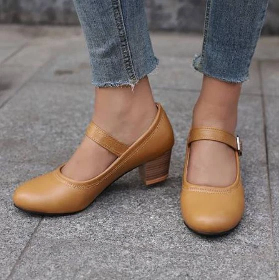 Women's Retro Mary Jane's shoes Chunky Heel Shoes Casual Round Toe Buckle Chic  - Image 4 of 4