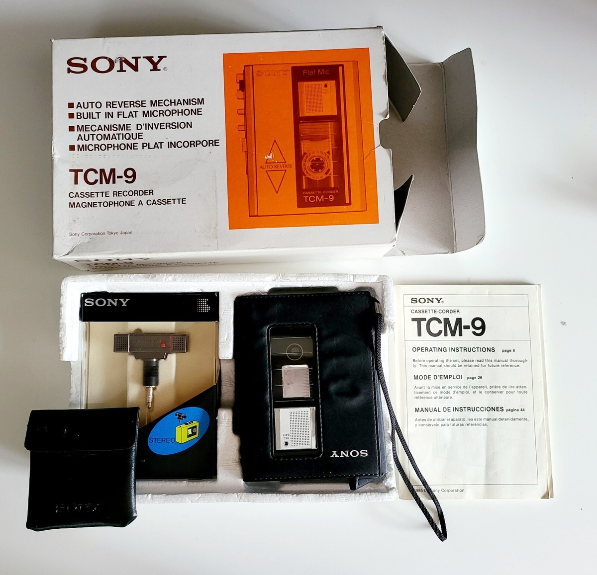 New Sony tcm-9 Cassette Recorder Auto Reverse boxed fully working
