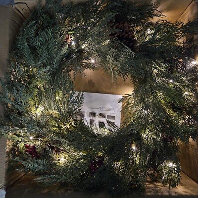 Balsam Hill Outdoor Winter Evergreen Battery Powered Wreath 34