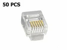 50 Pcs RJ12 (6P6C) Telephone Line Plug Connector Stranded Flat Wire Cable Gold