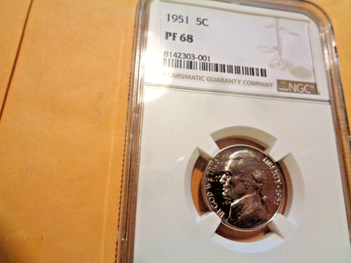 1951 NGC PF 68 F S JEFFERSON NICKEL FRESH HOARD