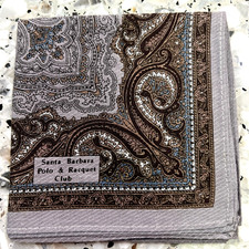 VTG GRAY BROWN PAISLEY ART CLASSIC HANDKERCHIEF COTTON MEN POCKET SQUARE17" M98