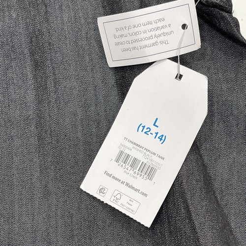 TIME & TRU Chambray Peplum Canotta Donna Large (12-14) / XXXL (22) Nera Nuova con etichette - Foto 7 di 11
