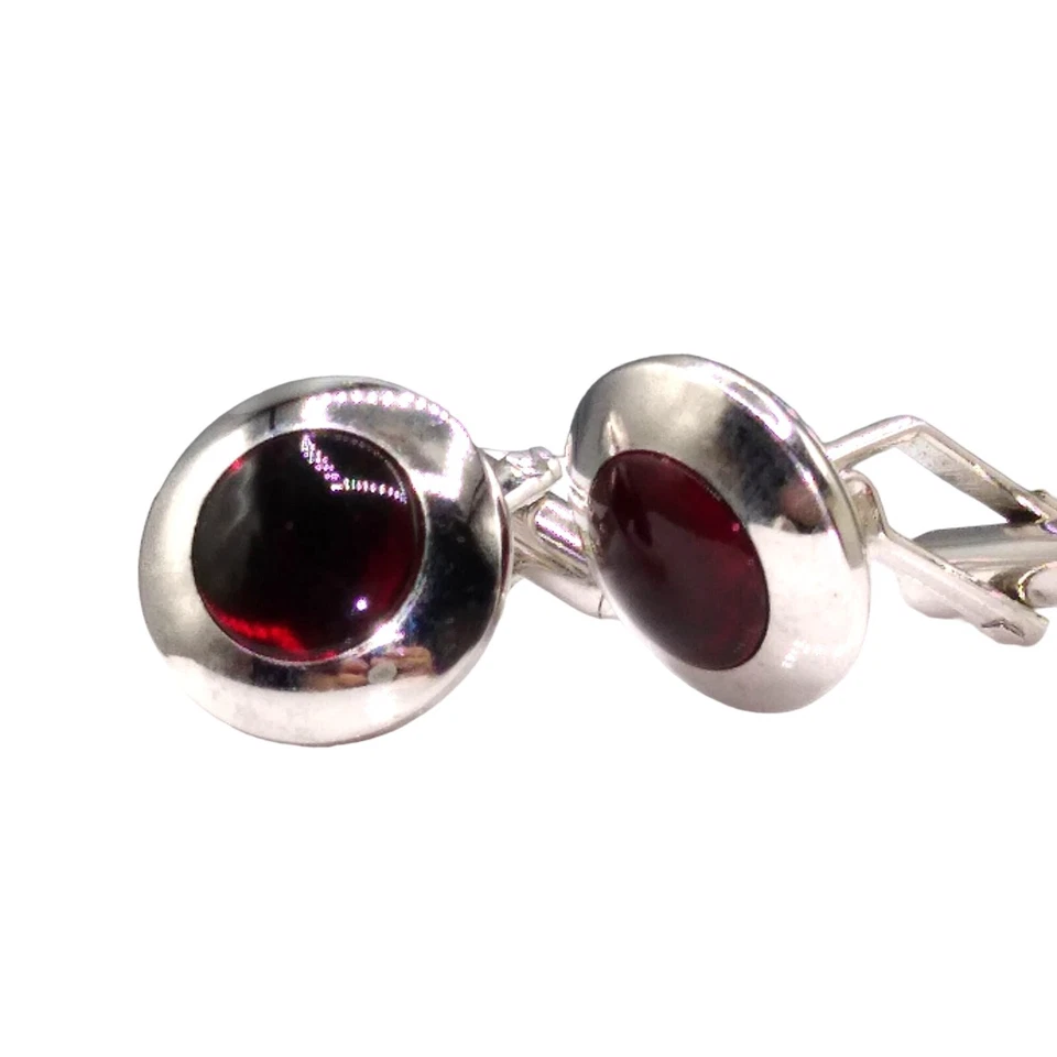 Vintage Swank Red Lucite Silver Tone Cuff Links, Mod Mid Century Cufflinks, Gift - Image 3 of 4
