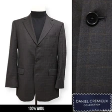 DANIEL CREMIEUX mens charcoal gray plaid WOOL sport coat suit jacket blazer 40 R
