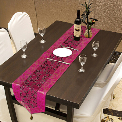 Pink 14x72'' Silk Embroidery Decorative Dining Table Runner Handmade Clothes