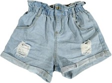 Womens Large SHEIN Light Wash Distressed High Waisted Denim Shorts Preowned