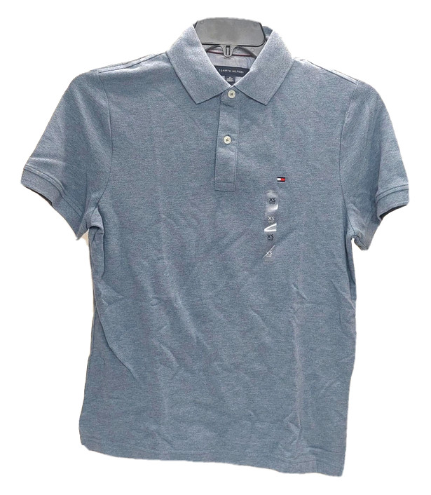 Мужская эластичная приталенная рубашка поло из пике Tommy Hilfiger синего цвета размер XS 8990₽