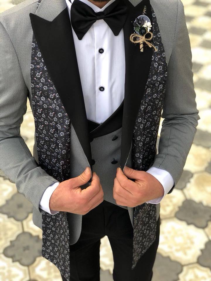 FIRST CLASS PLUS Grey Smoking Suit Mens Tailored Slim Fit Vest 44 image 3