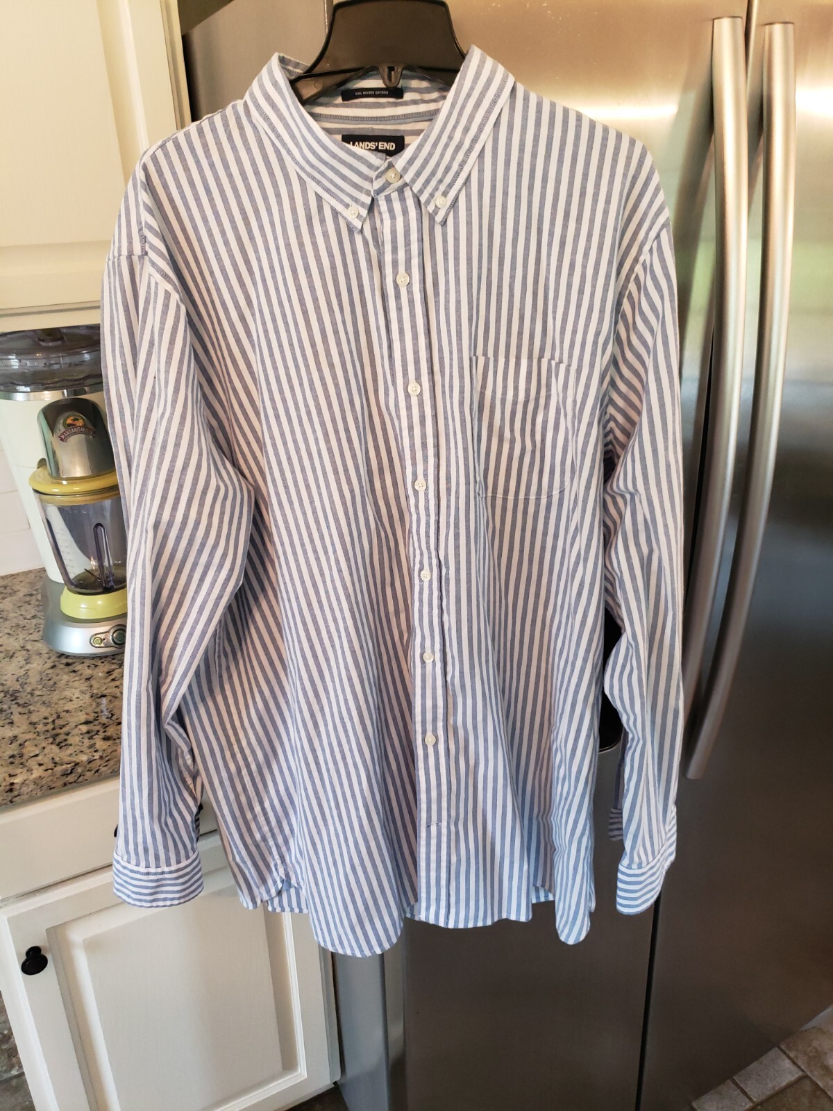 Lands End Sail Rigger Oxford Shirt XXL/T Tall Tailored Fit Stripe