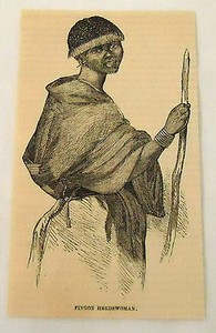 1859 magazine engraving~ FINGOE HERDSWOMAN, South Africa