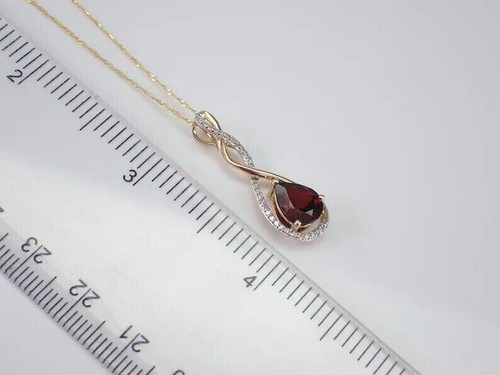 1.50 Ct Pear Cut Lab-Created Garnet Teardrop Pendant 14K Yellow Gold Plated 18" - Picture 3 of 7