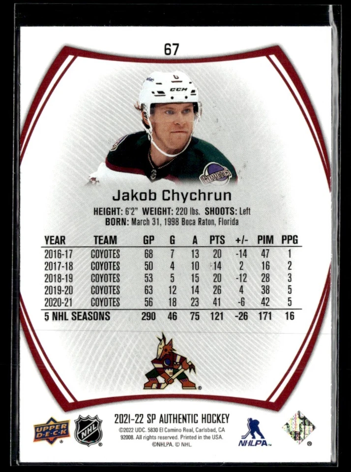 2021-22 Sp authentic limited red Jakob Chychrun #67 H7R2A - Image 2 of 2