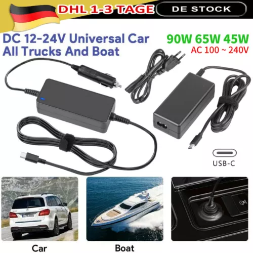 90W USB-C-Autoladegerät Laptop Netzteil LadeKabel für Lenovo HP APPLE MacBook