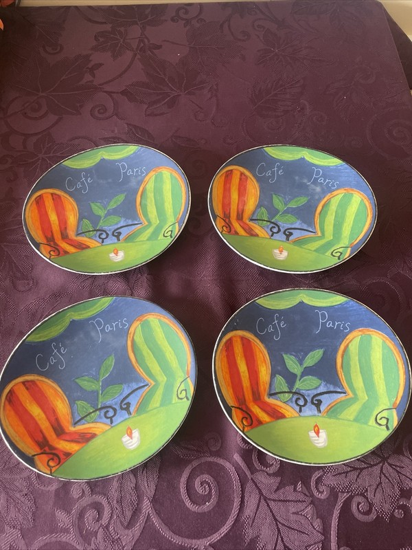 Set of 4 - MISONO Cafe Paris Oval Plates Dinner/Salad/Dessert Plates - 8 1/2”