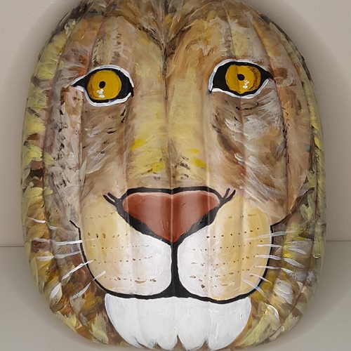 Lion Wall Hanging Painted Pumpkin Lion Lioness Unique Jungle Art - Picture 24 of 24
