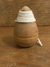 Vintage Toy Wooden SPINNING TOP with Metal Tip  String 
