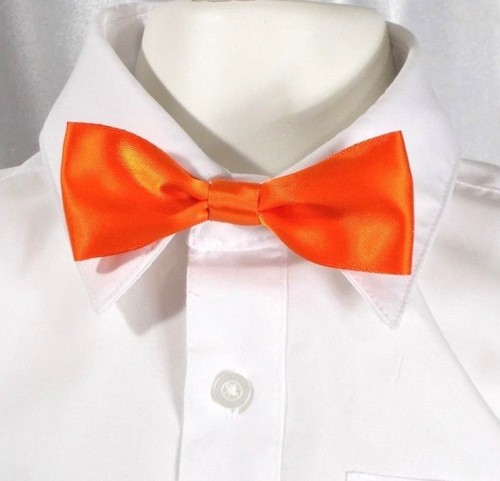 ORANGE SATIN BOW TIE - 12-18" STRETCH ELASTIC BAND - BOYS' ACCESSORIES -HANDMADE