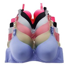 Women's Pack of 6 Solid Color Soft Pad Supportive Full Cup Bra Set 8222