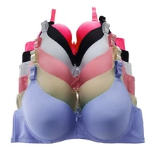 Women's Pack of 6 Solid Color Soft Pad Supportive Full Cup Bra Set 8222