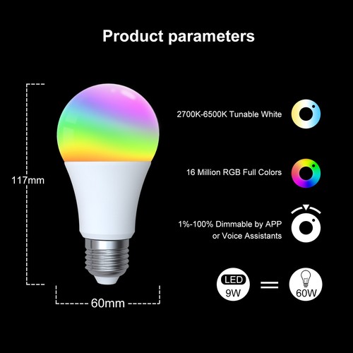 2xZigBee tuya E27 Smart LED Leuchtmittel RGB Glühbirne Dimmbar Lampe 2700K~6500K - Bild 11 von 11