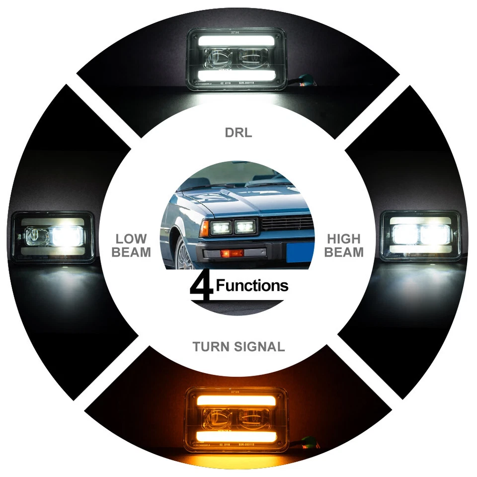 4x Faro LED DRL intermitente haz alto/bajo 4x6" para Audi 4000 5000 cupé Quattro Foto 3 de 4